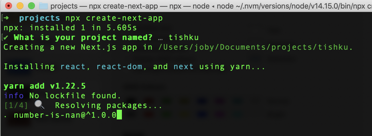 Create Next App command