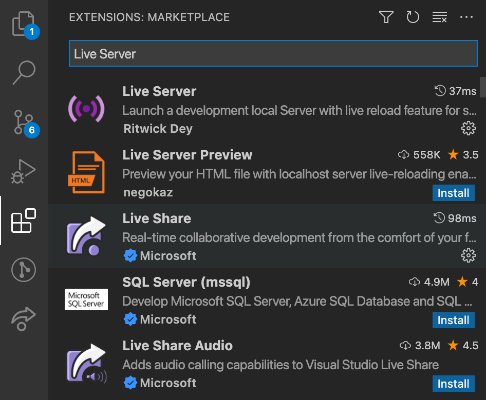 Search for Live Server